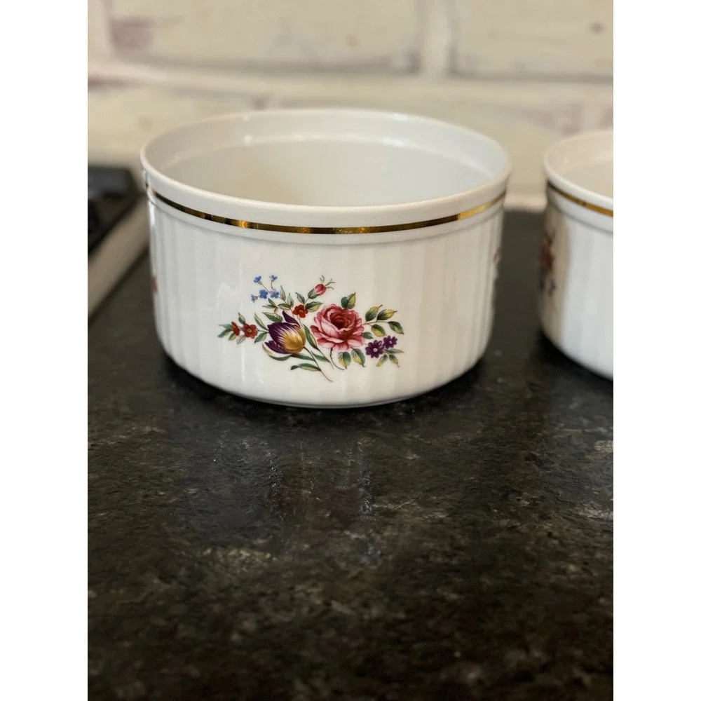 Worcester Oven China Floral Gold Trim‎ Set of 3 Fine Ovenware